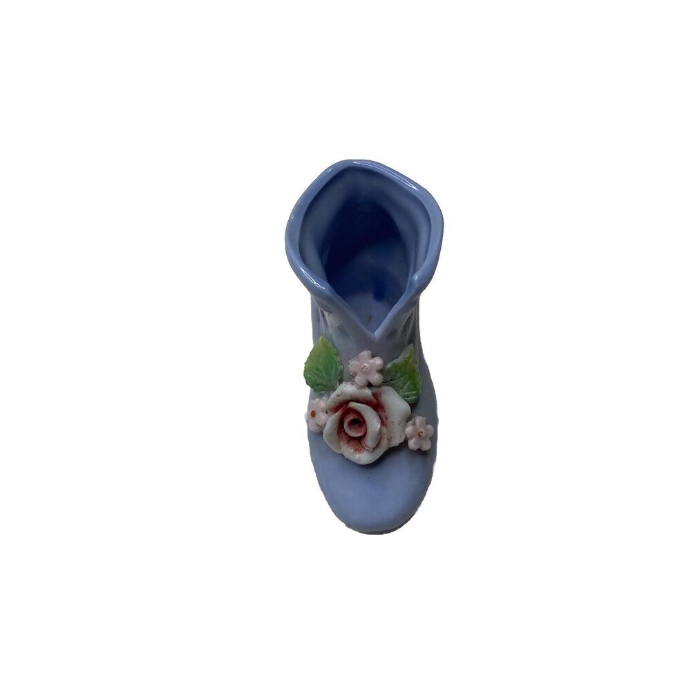 Vintage Elfinware Porcelain Shoes Marked Germany Blue Pink Flowers Boot